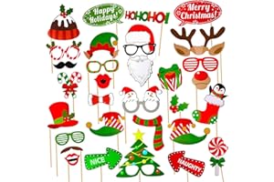 HeiPen 32 Pieces Photo Props Christmas, Christmas Photo Booth Props Kit Merry Christmas Party Decoration, Glasses Christmas, Xmas Party Photo Supplies