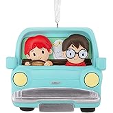 Hallmark Ron & Harry in Flying Card Keepsake Hanging Ornament, Harry Potter Tree Decoration, Blue