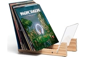 KAIU Vinyl Record Storage - Solid Wood with Crystal Clear Acrylic Holder - Premium Design, Perfect 12" LPs or 7" Singles Display Unit - Stores and Supports up to 50 Albums (Natural)