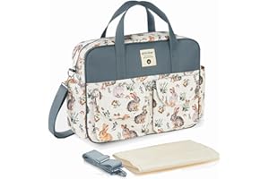 Kamay's Multifunctional Waterproof Mummy Shoulder Bag Diaper Bag Chic Nappy Changing Bag Tote/Messenger Style Large Light Weight with Changing Mat, Adjustable Straps (Blue Dandelion)