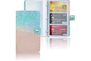 Czzmy Business Card Organizer,Business Card Holder Book Case PU Leather Organization Binder Name ID Card Holder for Men & Women, Up to 96 Cards Capacity(1-Sandbeach)