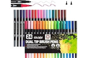 THEARMAN Dual Tip Brush Pens Set Of 24 Coloured | Fineliner Exclusively for Drawing and Calligraphy | Brush Pens for Painting and Colouring | Fine-Liner Felt Tip Pens (Pack of 24)