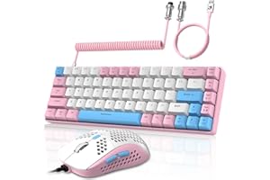 YINDIAO T8 60% RGB Gaming Tastatur und Maus Set + Gewendeltes USB-C Kabel,Kabelgebundene Mechanische Tastatur,68 Tasten TKL Compact Layout,Maus mit Wabenstruktur,Bis zu 6400DPI,für PC MAC PS5 -Rosa
