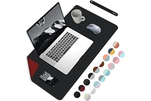 BLESWIN Sous-main double face imperméable en cuir PU grand tapis de souris protection de table facile à nettoyer tapis d'écriture portable - noir + rouge, 60 x 35 cm