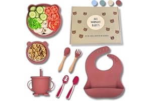 AGS NORMANT Vajilla Infantil - Vajilla Bebe Silicona - Plato Bebe con Ventosa - Cubiertos y Vaso Aprendizaje - Sin BPA - 8 Piezas