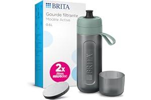 BRITA Gourde filtrante Active Vert Clair (0,6 L) réduit Le Chlore, Les Particules Fines ≥ 15 µm, Certains pesticides, herbicides et Hormones, Préserve Les minéraux tels Que Le Calcium et Le magnésium