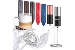 Mata1 Coffee Milk Frother, Silver & Black Handheld Drink Mixer Electric Whisk, Mini Stirrer Wand Foam Maker