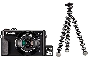 Canon PowerShot G7X Mark II Kamera Vlogging Kit inkl. JOBY GorillaPod Stativ + 32 GB SD Karte (20,1 MP, klappbares 3 Zoll Touchscreen LCD, Full HD Videos, 4,2 fach Zoomobjektiv, F1.8-2.8), schwarz