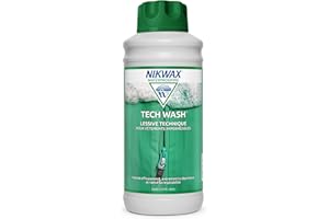 Lessive technique NIKWAX TECH WASH 1Litre - Nettoyant conçu pour revitaliser la déperlance et la respirabilité des équipements imperméables, des vêtements et sacs de couchage synthétiques de plein air