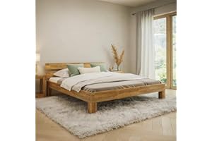 skølm Floki Massivholzbett 180x200 cm aus Eiche - hochwertiges Bettgestell - Bettrahmen mit Bettkopf - Holzbett in Natur geölt - Bett 180x200 cm geeignet als Doppelbett - Futonbett