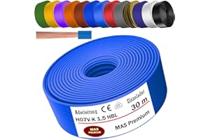 MAS PREMIUM Cable de 5 a 100 m H07 V-K 1 x 1,5 mm², cable flexible simple (azul claro, 30 m)