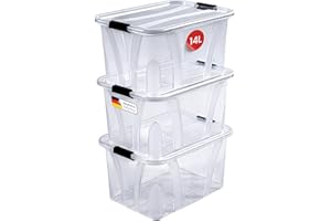 KONZEPT Aufbewahrungsbox mit Deckel (14L-3er Set), BPA-frei, robuster Verschlussclips