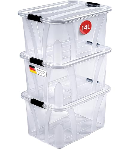 Curver HANDY+ Aufbewahrungsbox – 15 Liter, Transparent/grau, Mit Clip-Deckel, 39x29x20 Cm