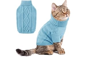 ALAGIRLS Maglione invernale caldo per cani, maglione per gatti, in pile, per cuccioli, abbigliamento classico a dolcevita per animali domestici, colore blu chiaro M