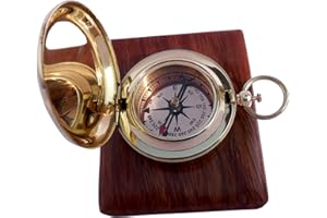 THOR INSTRUMENTS Handmade Brass Push Open Compass with Rose Wood Case, Pocket Compass for Hiking Rustic Vintage Home Decor Gifts