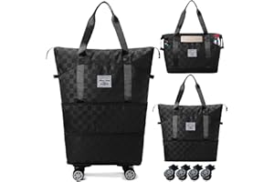 ASNEWKIT Travel Bag with Wheels,Expandable 55L Duffel Bags for Women,Foldable Rolling Duffle Bag with Wheels,Carry on Luggage,Gift for Men Women Suitcases (Black)