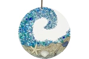 XIAGUANG Sea Glass Sun Catcher 8cm Sea Glass Suncatchers Beach Crashing Ocean Wave Beach Sun Catcher Romantic Ocean Sun Catcher On Acrylic Circle Hanging Ornaments For Window Tree Christmas Decorations
