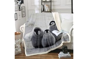 Tbrand Pinguin Wohndecke Karikatur Pinguin Decke 130x150cm für Kinder Lustiges süßes Polartier Kuscheldecke Schneeiger Winter Flanell Fleecedecke für Couch