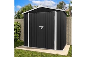UDPATIO Metal Shed 6x4 FT, Outdoor Garden Storage, Waterproof Metal Shed for Firewood, Garbage Can, Tool, Lawnmower, Bike Shed, Galvanized Steel with Lockable Door for Backyard, Patio, Dark Grey