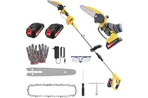 Teodute Eléctrico 2-in-1 Pertiga Telescopica Podar, 2 X 2000mAH, Sierra de Podar Telescópica para Podar Palmas y Arbustos