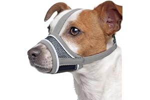 YOLJUN Dog Muzzle, Breathable Dog Muzzle for Medium Dog with Over-Head Strap Mesh Soft Dog Muzzle with Reflective Strap Adjustable Anti-Barking Muzzle for Prevent Barking Biting and Chewing(L)