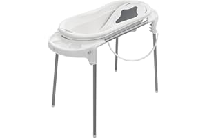 Rotho Babydesign Zestaw kąpielowy z dużą wanienką i stojakiem, Idealny dla 2 dzieci, 0-12 miesięcy, Biały, Top Xtra, 21041000101
