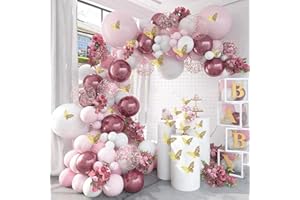 QIFU Kit Arco Di Palloncini Oro Rosa - 118 Pezzi Rosa Baby Rosa Bianco e Oro Rosa Ghirlanda Di Palloncini Con Adesivo Farfalla Per Ragazze Baby Shower, Compleanno, Decorazioni Per Feste Di Nozze