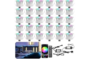 INDARUN RGBW WiFi Led Decking Lights Waterproof IP67 Ø31MM 12V - Led Plinth Light Kits for Terrace/Patio/Path/Wall/Garden/Indoor Outdoor Decor, 30 Packs