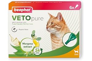 Beaphar – VETOpure Flea Spot On for Cats, 6 pipettes –Plant-Based Protection – Repels Fleas for up to 4 Weeks – Pack Provides up to 24 Weeks Protection – Contains Margosa Extract
