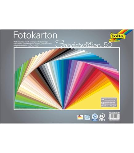 folia 6122/99/100 - Coloured Cardboard Mix Approx. 50 x 70 cm, 220 g/m², 100 Sheets Assorted in 10 Colours, for Crafting and Creative Design of Cards, Window Pictures and Scrapbooking
