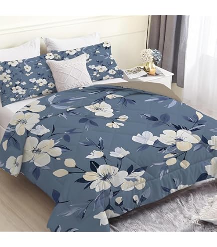 Dekbed van 240 x 260 cm, 4 seizoenen, omkeerbaar blauwe bloemen, dekbed