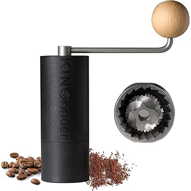 Venus Coffee Handmatige Koffiemolen, Intuïtieve Numerieke Externe Instelbare Instelling Positionering Met Dubbele Lagers Handkoffiebonenmolen Met Roestvrijstalen Conische Braam Voor Espresso Druppelkoffie Zwart Grijs