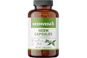 Neemveda Pure Neem Capsules 60 nos, 500 mg, 100% Natural, Vegan, Gluten Free, Fresh-Ground Whole Food