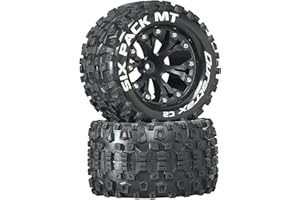 DuraTrax DTXC3522 Sixpack MT 2.8 1/10 RC Monster Truck Tires with Foam Inserts: C2 Soft, Mounted, 6-Spoke Front/Rear Wheels, Black