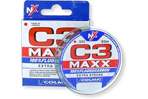 Colmic C3 MAXX – Fluorocarbono 100% extra fuerte 50 m – Invisible en agua, alta resistencia a la abrasión, excelente agarre al nudo, fabricado en Japón – Bobina compacta