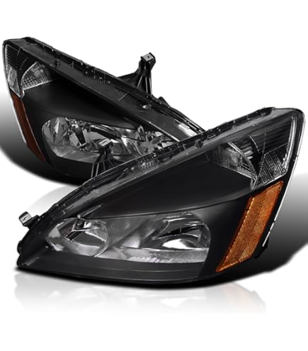 Carpartsinnovate Black Smoke LED Dual Halo Headlights – Fit 2003-2007 Honda Accord (Pair, Glossy Black Housing)