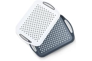 Essen 2-Pack Serving Tray Set – Non-Slip Lap Boards with Grip Handles, Ideal for Food Prep, Tea, Breakfast in Bed – Plastic Tray for Stable Dining – Dishwasher Safe (Grey/White)