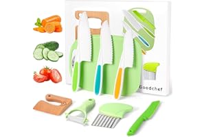 Goodchef Set de 8 Couteaux pour Enfants - Couteaux Sécurisés pour Enfants à partir de 2 ans, Jouet Montessori. Ustensiles de Cuisine Enfant,Idéal pour Offrir(Couteau en Bois poisson)