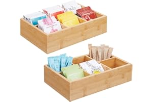 mDesign Set of 2 Kitchen Storage Box – Open-Top Bamboo Storage Tray with 6 Compartments – Use as a Cupboard Organiser or on The Shelf – Natural