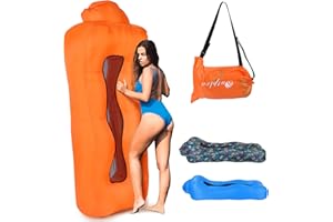 Outplea Inflatable Lounger Air Sofa for Adults, Portable Air Lounger with Mesh Back, Waterproof Inflatable Beach Lounger for Pool Camping Travel, Orange