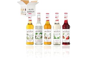 Monin Exclusive Syrup Set for Coctails and Mocktails inluding Recipe Guide by Eluto - Set of 5 (5 x 50ml