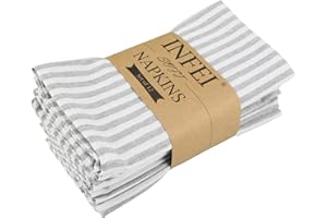 INFEI Plain Striped Cotton Linen Blended Dinner Cloth Napkins - Set of 12 (40 x 30 cm) - for Events & Home Use (Grey)