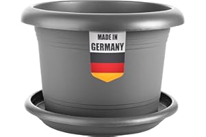 SUSTANIA Lot de 1 grand pot de fleurs avec soucoupe - Diamètre : 40 cm - Anthracite - Grand pot de fleurs d'extérieur - Résistant aux intempéries - Fabriqué en Allemagne