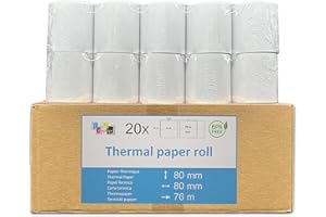 UNIVERS GRAPHIQUE recharge de 20 bobine papier thermique pour caisse enregistreuse ticket de caisse standard rouleau 80 x 80 mandrin 12 mm papier thermique 50 g pour caisse enregistreuse imprimante balance thermique