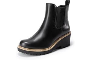 DREAM PAIRS Bottines Chelsea Femme à Talon Compensé Bas, Bottes Plateforme Confortables Bout Rond, Style Slip-On Facile à Enfiler