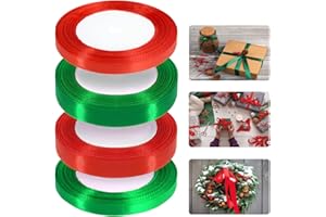 Alintor 100 Yards Red Green Ribbon, Christmas Ribbon for Gift Wrapping, Satin Ribbon for DIY Crafts Xmas Tree Present Decoration(Red and Green, 10 mm and 15mm)