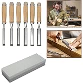 Depolife Wooden Chisel Set 6-Piece Chisel Carving Set and Scythe Stone Set for Knife Mouth Sharpening