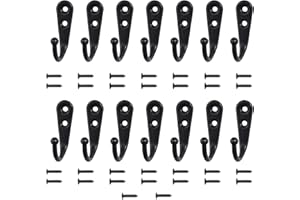Annefly 14 PCS Wall Mounted Hooks Coat Hooks with 30 PCS Screws Retro Door Robe Hook for Hanging Towel Clothes Hat Key Cup Single Metal Hook Black for Hanging in Bedroom Bathroom Kitchen Cupboard