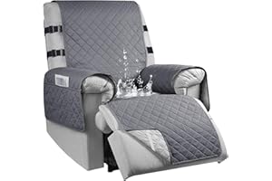 RAPRAP Sesselschoner für Fernsehsessel, 100% Wasserdicht 1 Sitzer Sesselschoner mit Taschen, rutschfest Sesselauflage Relaxsessel mit 2 Verstellbaren Riemen, Waschmaschinenfest, Grau, S