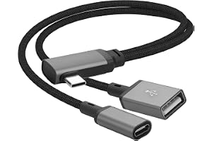 YACSEJAO 90 graders USB C splitter kort kabel 0,3 m/1 FT (typ A+Typ C)